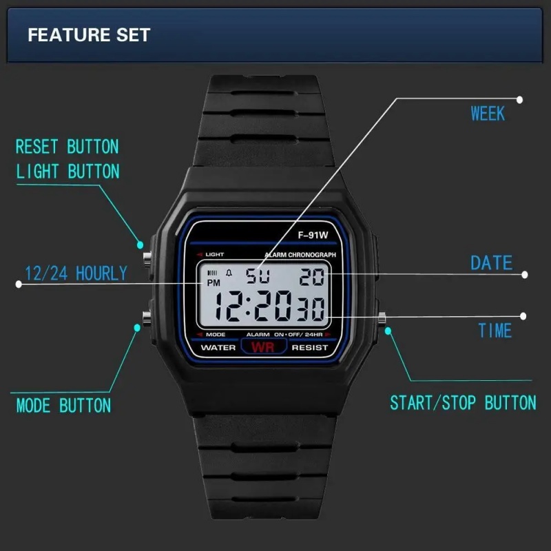Jam Tangan Elektronik LED F-91 - Outdoor Sport Watch ulasan dan harga