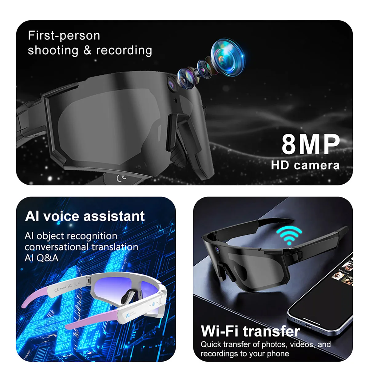 Kacamata Kamera Pintar AI 800W - Outdoor Sport Camera ulasan dan harga